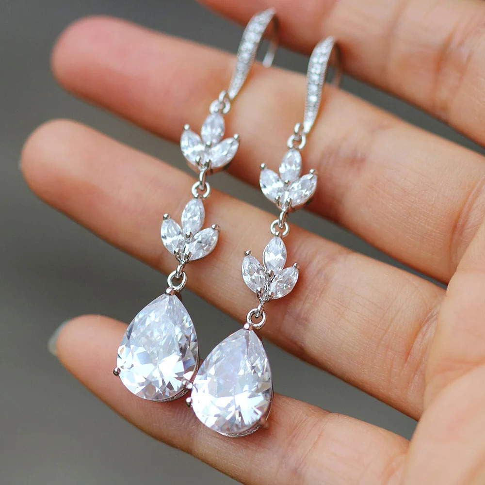 CAOSHI Pendientes colgantes elegantes para mujer con circonita deslumbrante, accesorios elegantes para ceremonia de boda, regalo de joyería delicado
