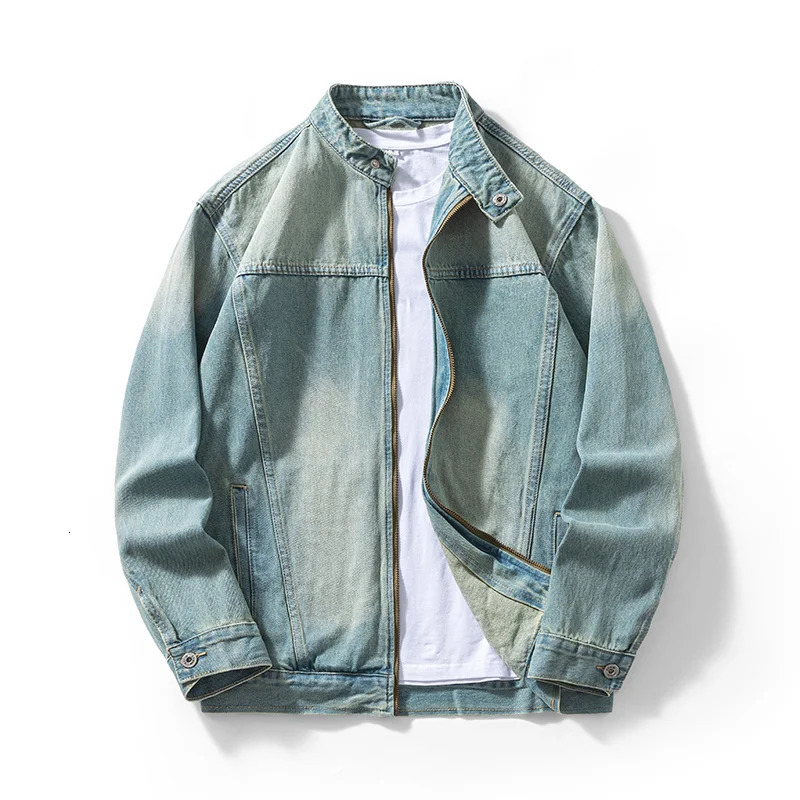 Mens Casual NonStretch Denim Jacket High Street Style Zipper Loose Workwear plus Size Trendy Streetwear Top 260623banjia