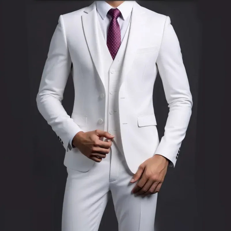 Suit Blazer Vest Trousers Mens Fashionable Gentleman Business British Style Solid-color Banquet Host Casual Wedding Suit 260623