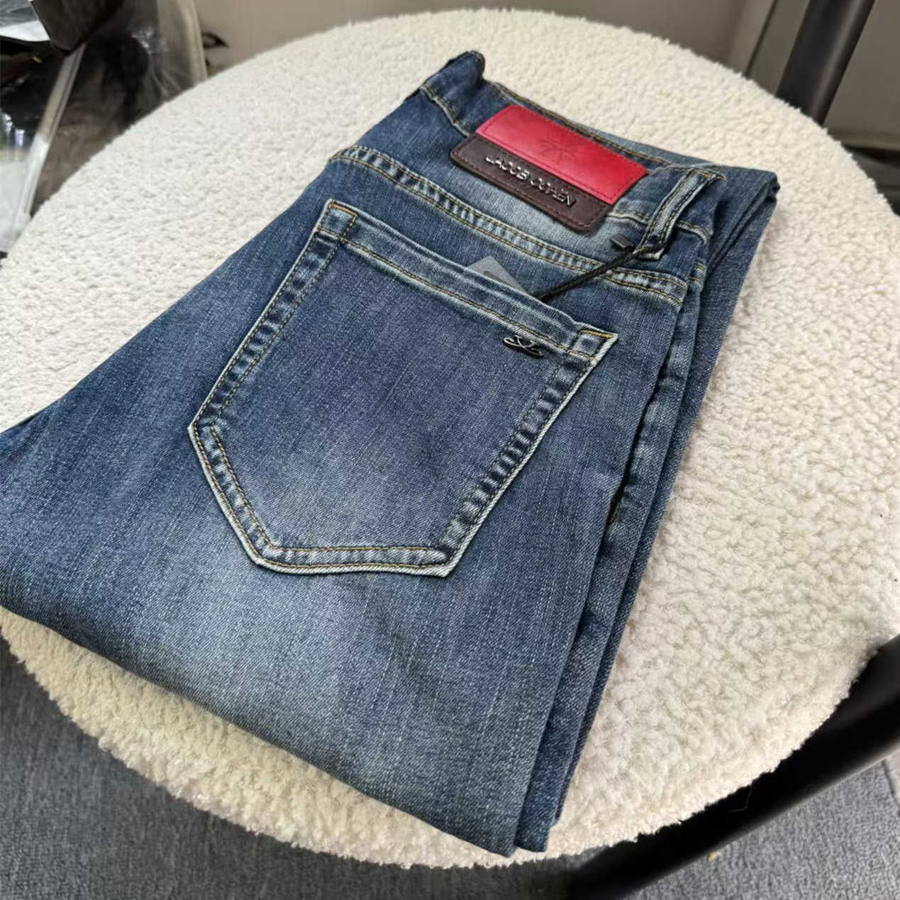 Guangzhou mens jeans Korean style slim-fit skinny pants thin washed blue high-end luxury version with three labels L26624