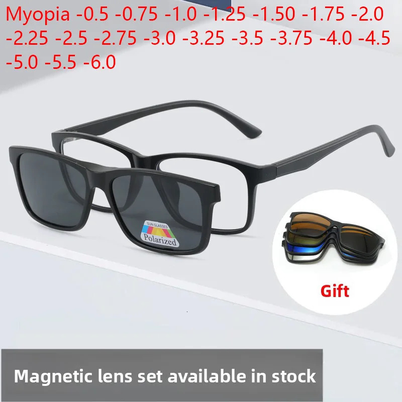 6 In 1 Polarized Clip Optical Magnetic Sunglasses Clip On Magnet Prescription Myopia PC Glasses -05 TO -60 Square Frame 260623