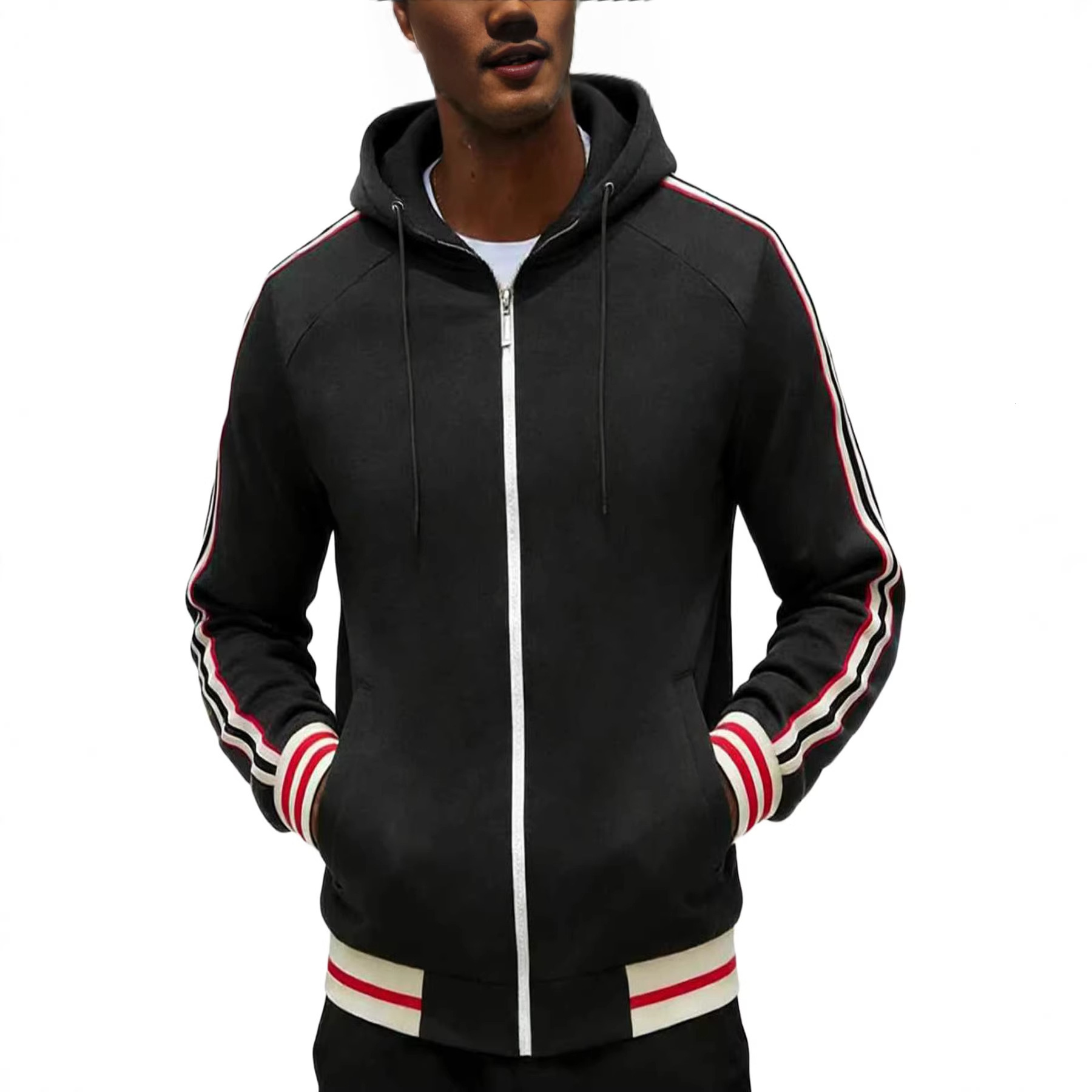 2026 Webbing 's Autumn And Winter New Same Style Men Zip-Up Sweatshirt With Striped Hooded