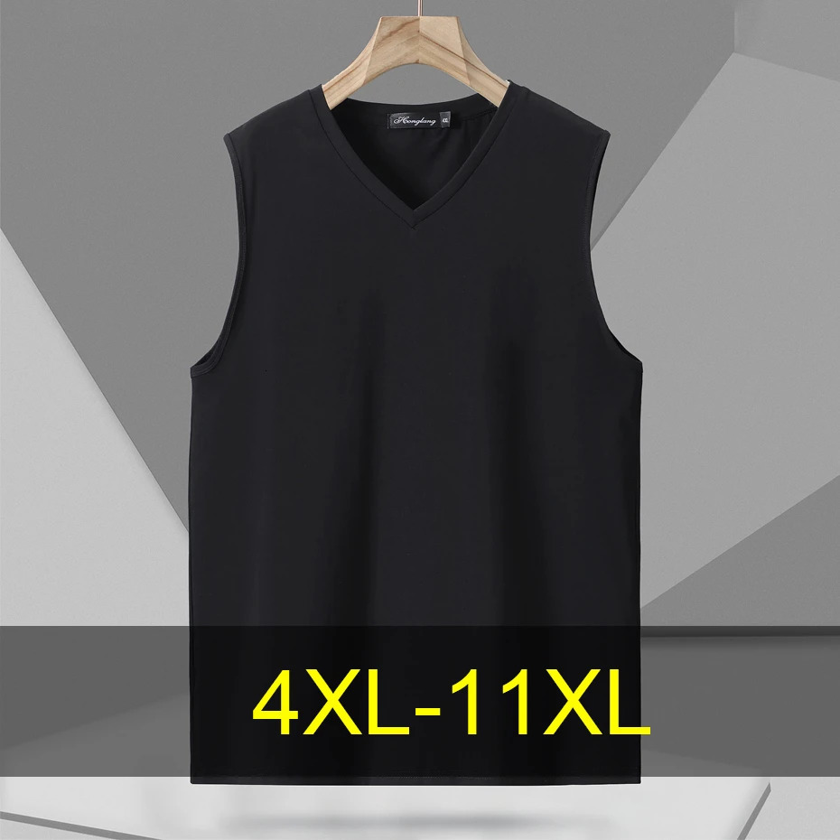 Black White Solid Color Tank Tops Men 10XL 11XL Plus Size Tank Tops Summer V-neck Vest Male Fashion Casual 260623