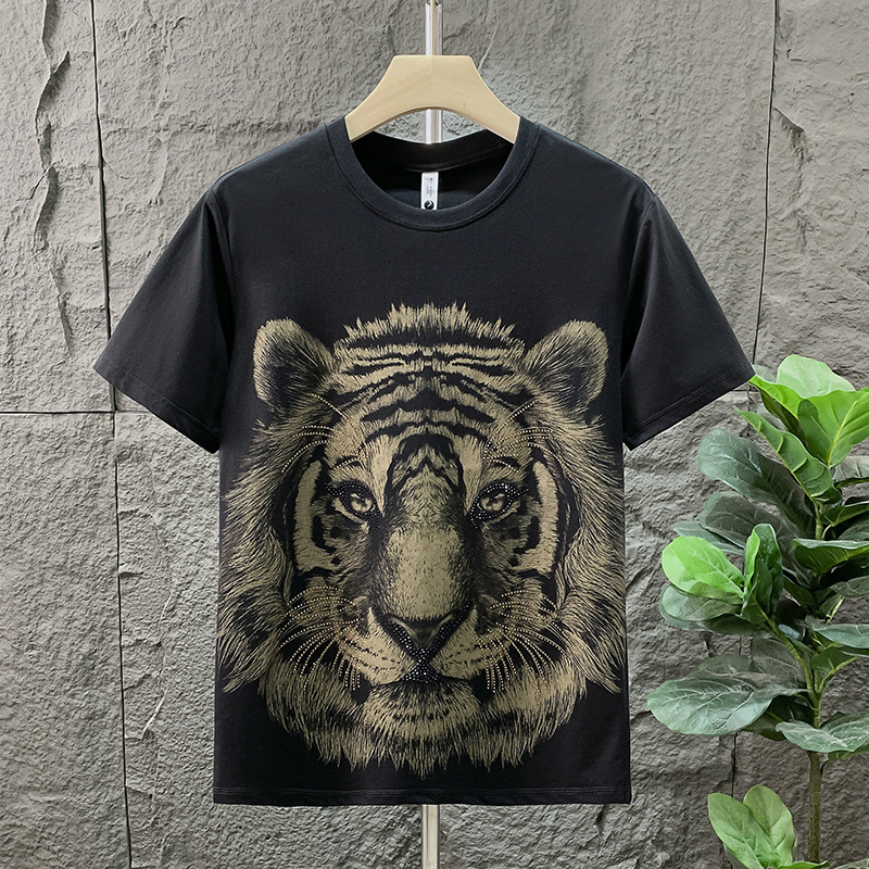 Summer Thin Short-Sleeve Trendy Casual Men's Fashionable Versatile Round-Neck Stylish Printed Ins Slim-Fit T-Shirt