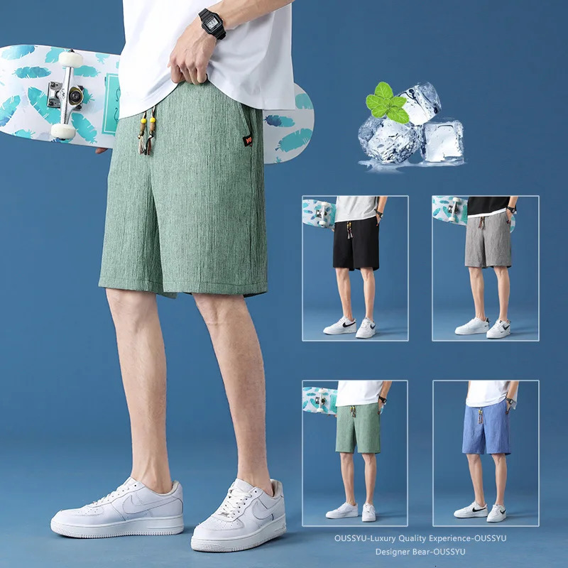 High Quality Mens Linen Shorts Summer Loose Fit Quick Dry Over The Knee Casual Beach Pants Trendy Streetwear Plus Size M5XL 260624