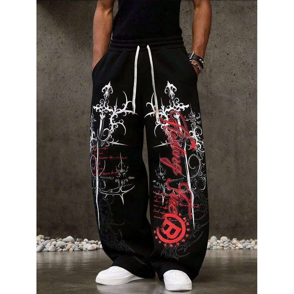 2026 Summer New Y2K Gothic Thorn Printed Men's and Women's Running Retro Rock Straight Pants Fashion Street Casual W260624