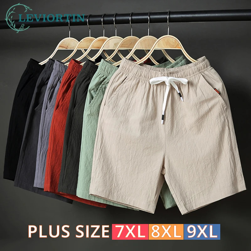Summer Mens Solid Shorts Linen Color Short Trousers Male Plus Size 7XL 8XL 9XL Breathable Flax Casual 260617