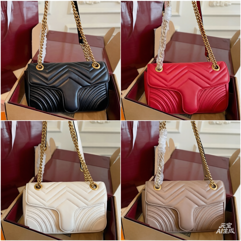 V Chevron Quilted Leather Chain Handbag 4 Colors Women Daily Shoulder Crossbody Bag