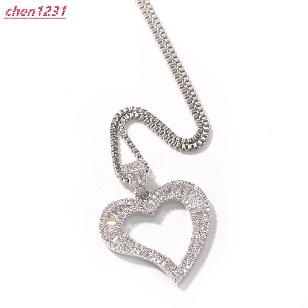Mini Hollow Heart Pendant Iced Out Bling Charm With Box Chain Statement Necklace Men Women Hip Hop Chains for Jewelry Gift