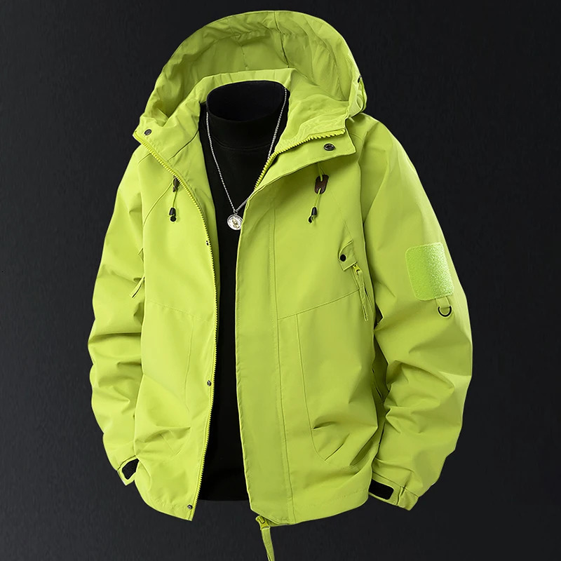 Spring Autumn Mens Outdoor Hooded Jacket Windbreaker Waterproof Mountain Skiing Hiking Camping Multiple Pockets Zipper 260624