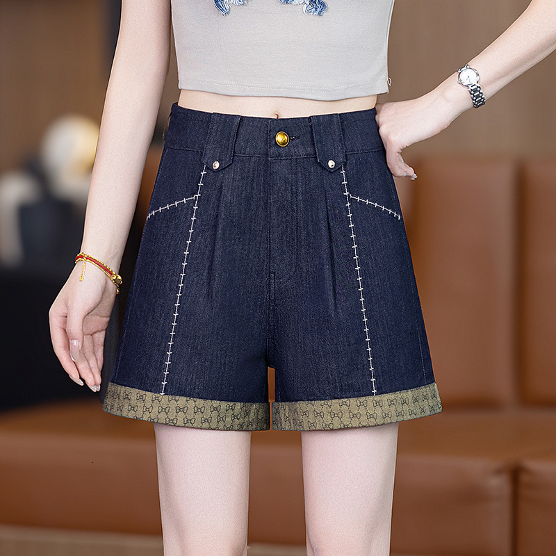 Summer Thin Denim Shorts for Women 2026 New High-Waisted Slim-Fit Rolled Hem Loose A-Line Versatile Wide-Leg Pants