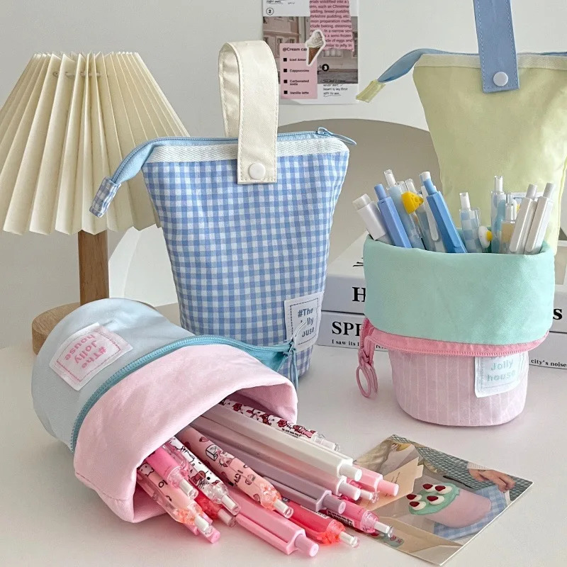 High Aesthetic Japanese Ins Pencil Case For Men Women Large Capacity Pencil Box Standing Stationery Bag260623