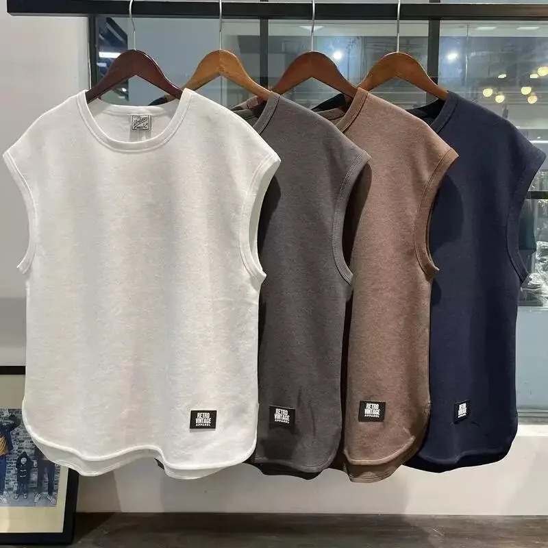 Summer Men Thin Vest Round Neck Waffle Sleeveless Solid Color Casual Waistcoat Fitness Sports Men Vest 260623