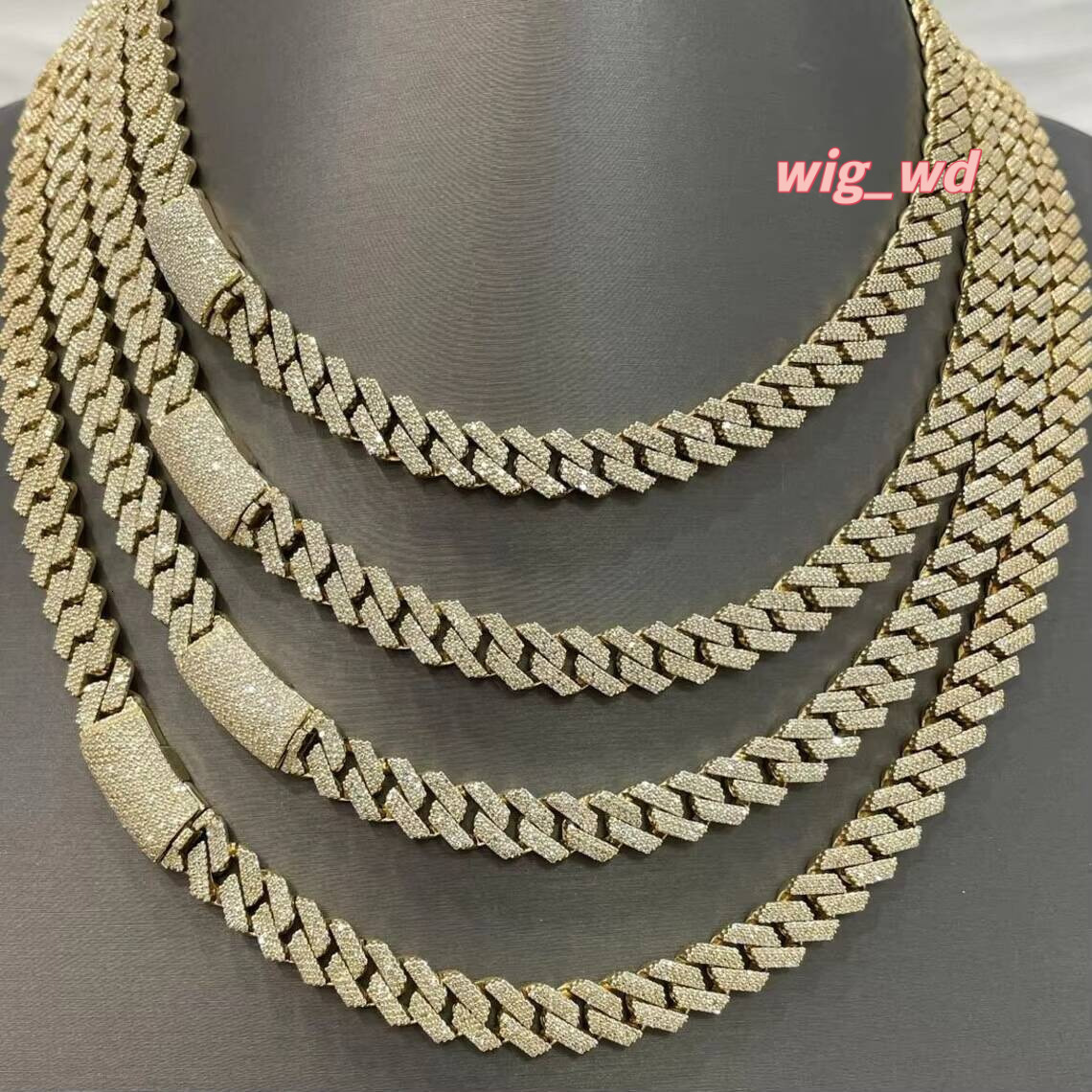 Luxury Fine Jewelry Customized 12Mm Moissanite Diamond Iced Miami Bling Cuban Link Chain Necklace Men's Hip Hop Style Gift Party