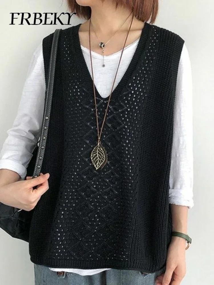 Fashion Solid Knitted Vest Female Undershirt Autumn Thin Section Loose Sleeveless Take V Collar Womens Korean 260623