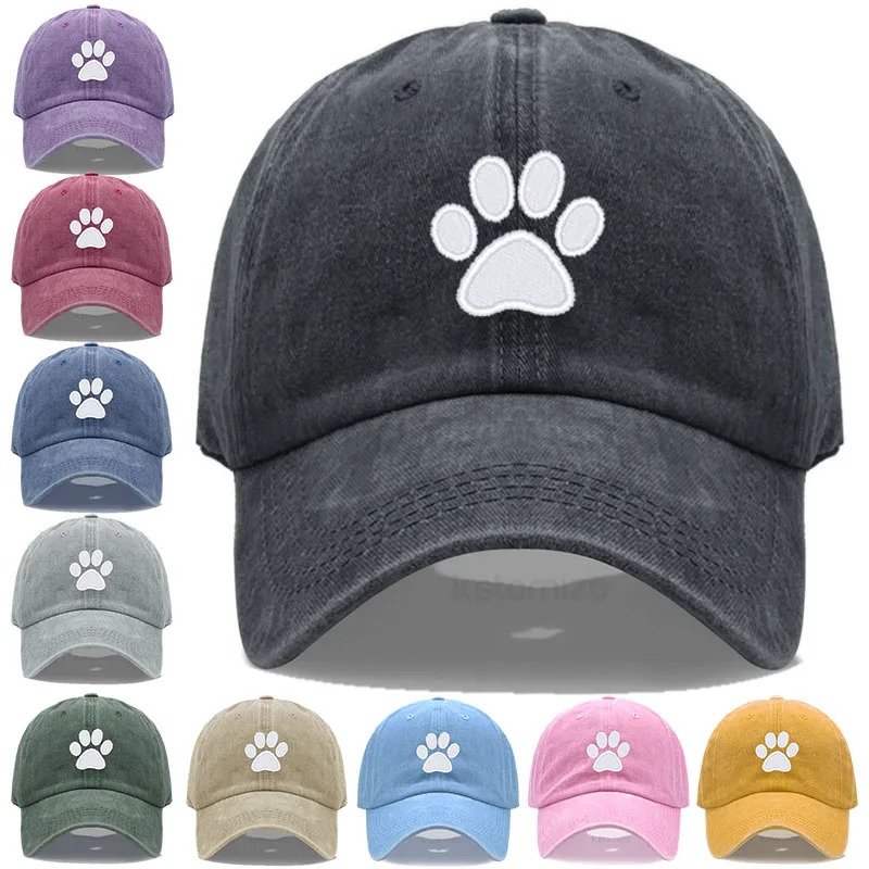 Dog Paw Embroidered Baseball Cap for Women Men Fashion Adjustable Washed Cotton Dad Hat Unisex Classic Golf Caps 260624