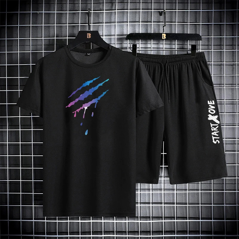 2025 Summer Thin Casual Quick Drying Two Piece Set Mens set sports outdoor running Short Sleeve T shirt Shorts Tracksuit Sets 260615