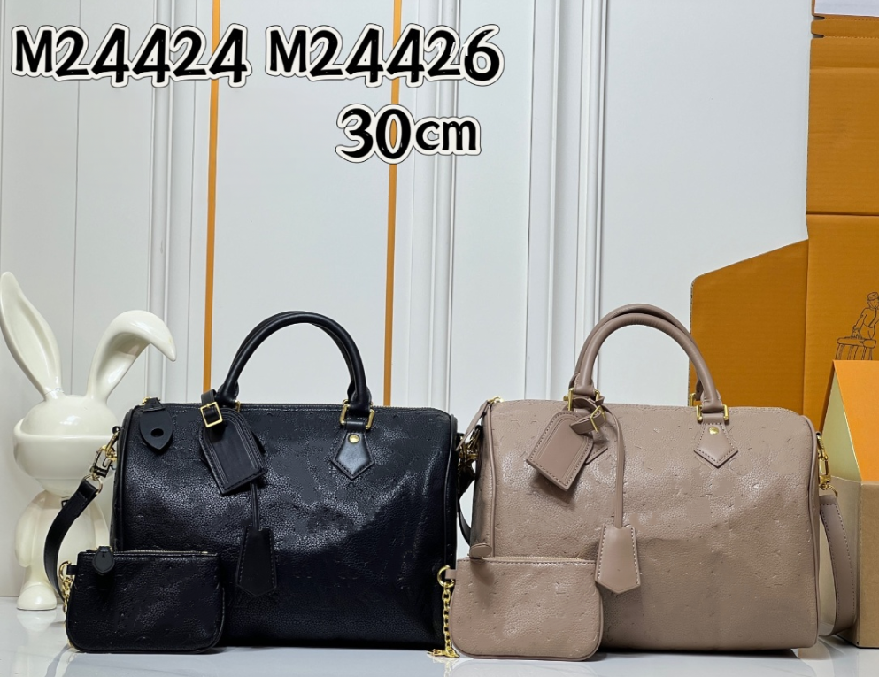 M24426 M24424 Black Embossed Leather Pillow Boston tote Designer Bag Handbag Purse SPeedyP9 Soft 30 Bag 10A Crossbody Shoulder Bag Unisex 25cm Small