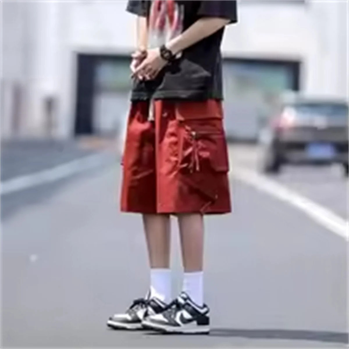 Red Cool Cargo Shorts for Men and Women Couples Thin Loose Dopamine Sports Casual Korean Hip Hop Summer Shorts Men Streetwear 260623