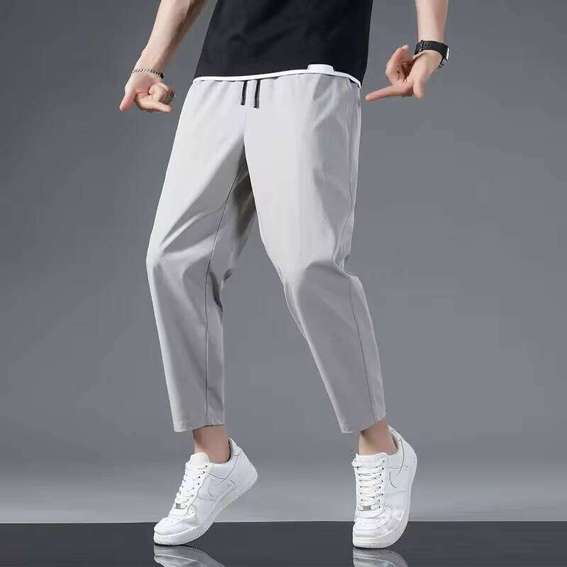 125KG Big Size Summer Ice Silk Men's Elastic Casual Edition Trendy Loose and Quick Drying Sports Large Crop Pants W260624