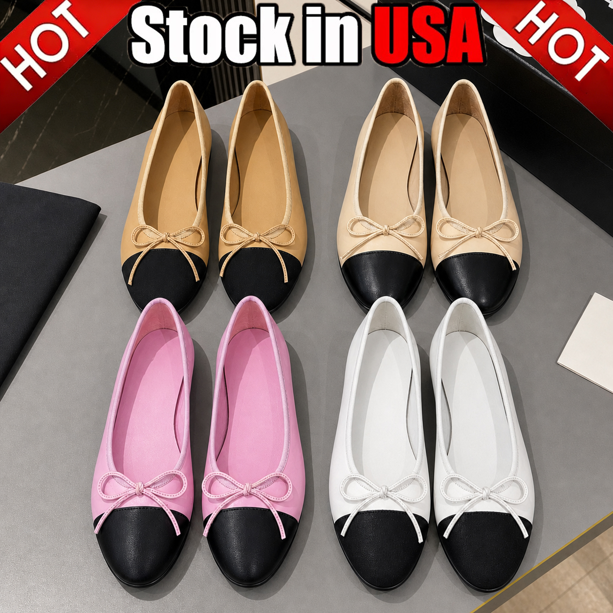 Women Ballet Flats Shoe Dress Shoes Designer Dancing Shoes Genuine Leather jeanne babylone Lady Sandals Classic Style Wedding Slingback Black Golden