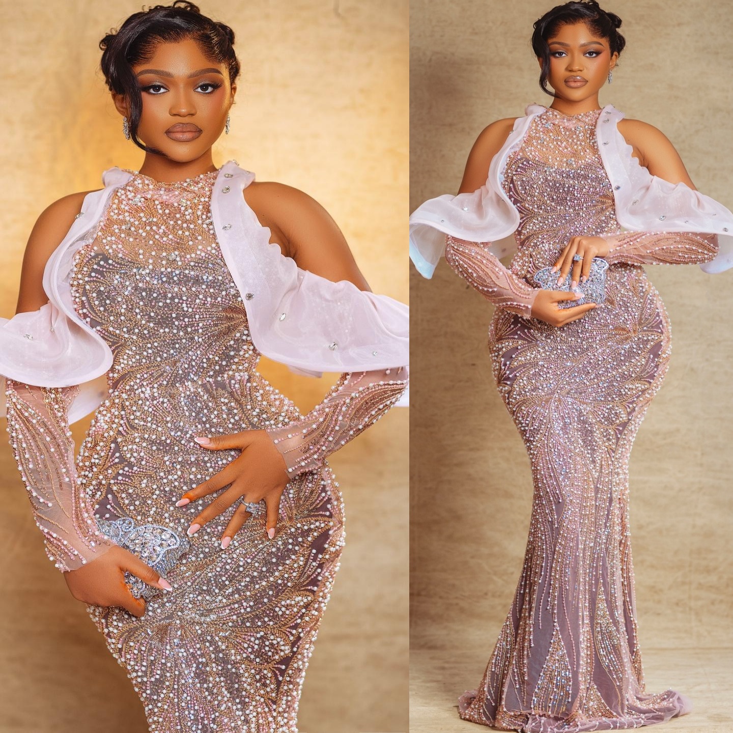 Aso Ebi Gold Mermaid Prom Dress 2026 Evening Dress Illusion Crystals Sequined Lace Birthday Formal Women Pageant Party Gowns Long Dinner Dresses ZJ0