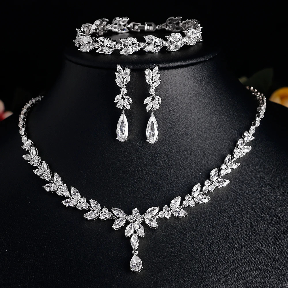 ZAKOL y Pendientes colgantes de circonita cúbica, collar elegante y precioso con circonita cúbica, conjunto de joyería para fiesta de banquete de bo