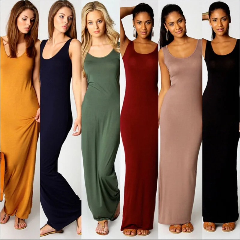 Womens Maxi Dress Sleeveless Bodycon Long Elegant Casual Homewear Spring Summer Cool SolidColor 260623
