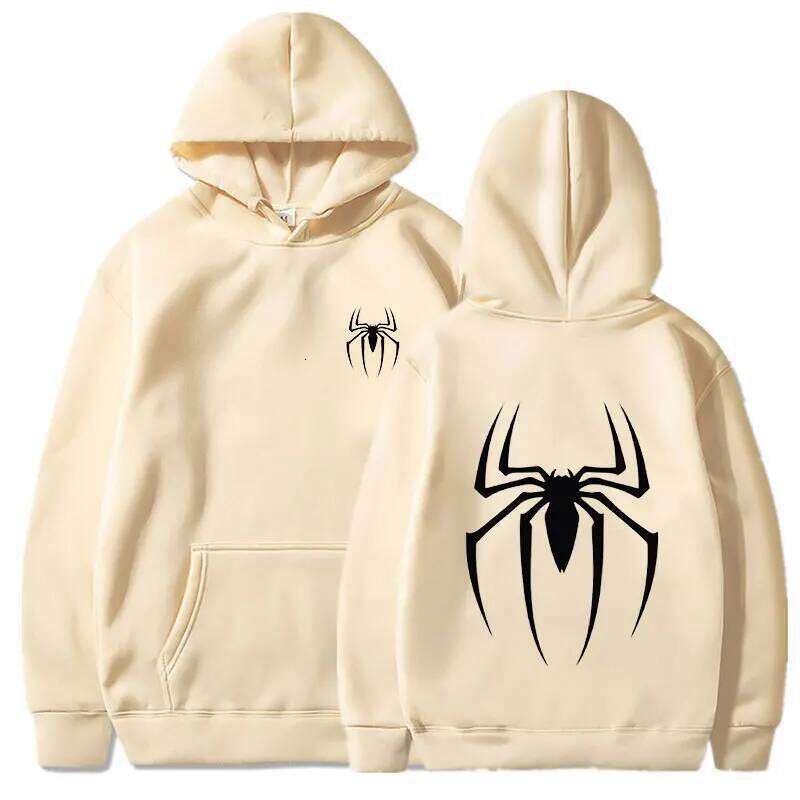 Mens Y2K Spider Print Hooded Streetwear Retro Clothing Loose Hip Hop Quirky Punk Sweatshirt Fashion Couple Sports Sweater J260624