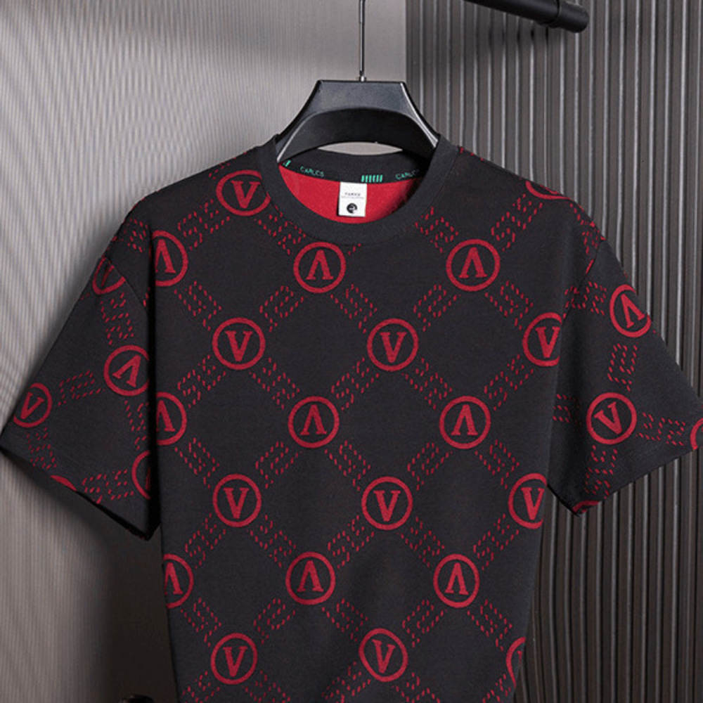 New Versatile Light Luxury Trendy Short-Sleeve Men's High-End Burnout Pattern Stylish Round-Neck T-Shirt