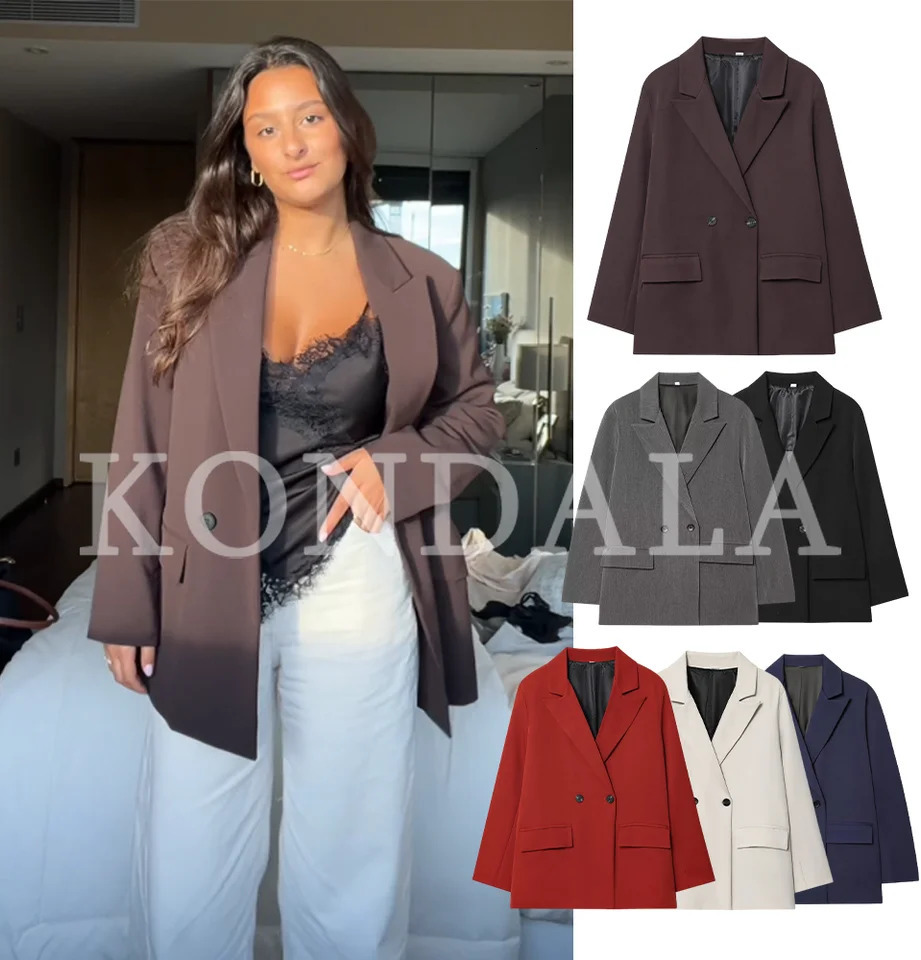 KONDALA Elegant Double Breasted Suit Women Trendy Commute Lapel Blazer Coat 2026 Spring Summer Minimalist Office Lady Blazer 260623