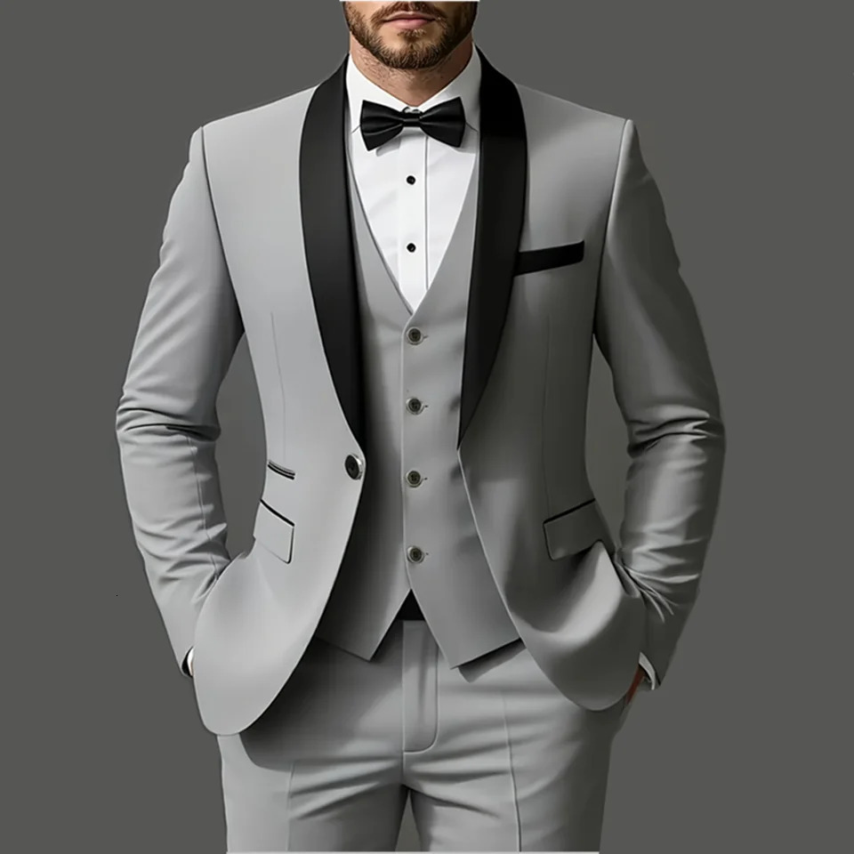 Mens 3pcs Suit Set Jacket Vest Pants Fashionable High-Quality Suitable for Weddings Parties and Formal Occasions 260623