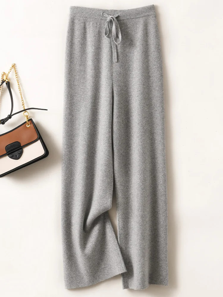 CHICUU Women Cashmere Pants Basic Casual Wide Leg Pants Autumn Winter 100 Merino Wool Knitwear Soft Korean Trousers 260624
