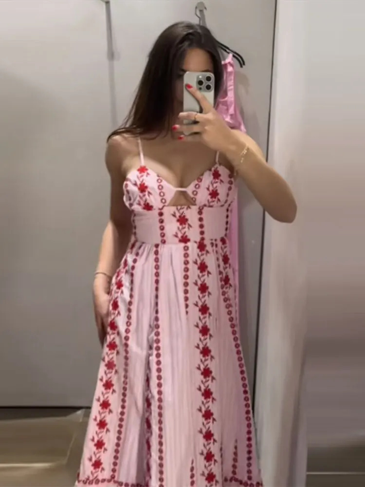 Fashion Women Floral Dress Sleeveless Spaghetti Strap Cinched Waist Slim Female Dress Chic Summer Vacation Clothes 260623