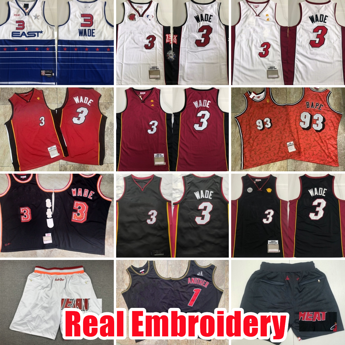 rare Real Embroidery Basketball Jerseys 3 Dwyane Wade Black White 2012-13 #1 Another Authentic Stitched Jersey Shorts Mens S-XXL