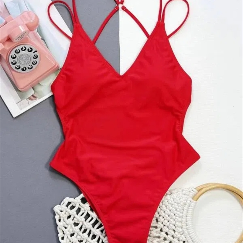 Red Swimsuit Woman Backless Bodysuit Swimwear Thong Beach Wear Leopard 2024 Bathing Suits Ladies Holiday Pool Summer y260617