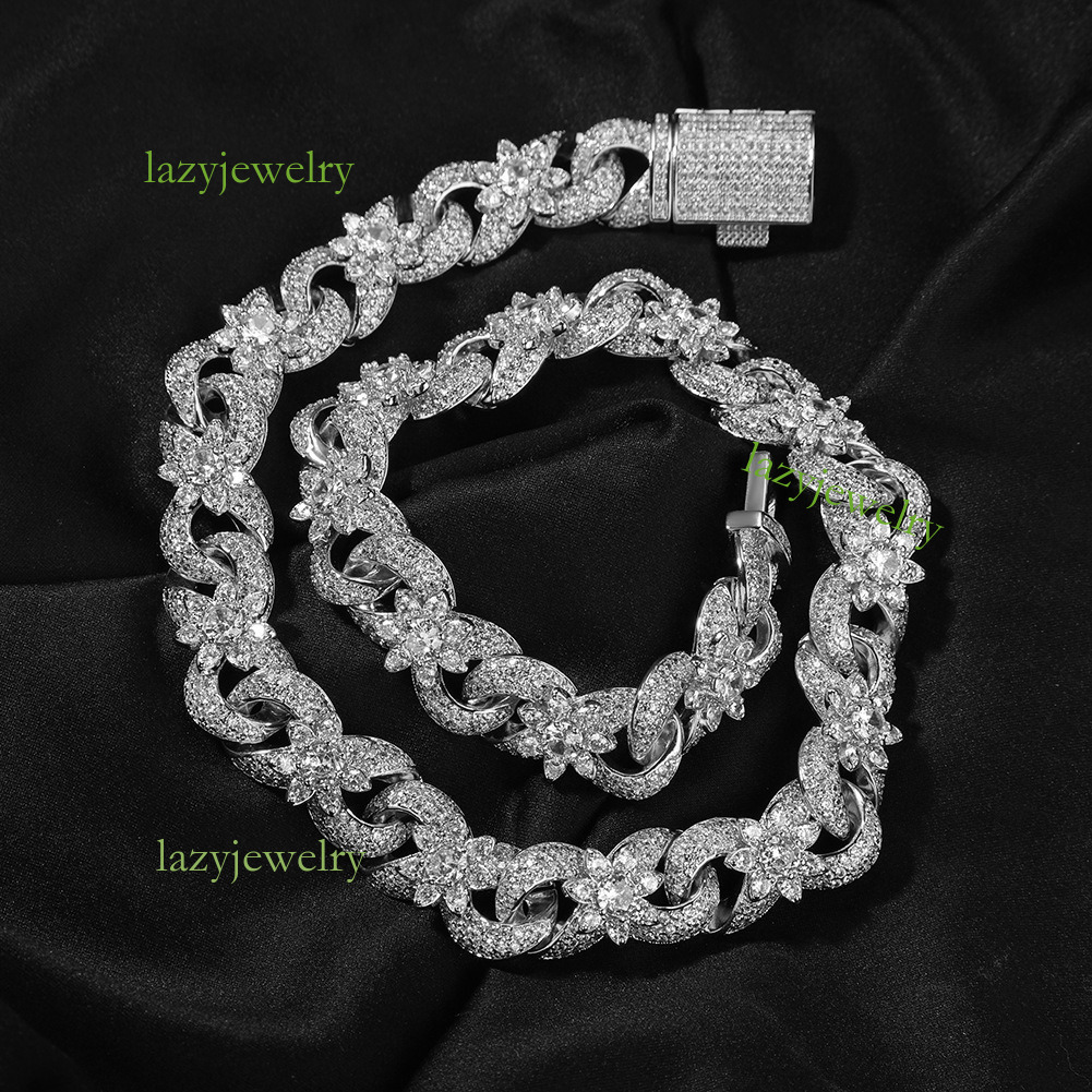 Designer custom hip hop new 14mm full diamond flower moisancite unlimited necklace trend with men and women senior sense ornaments