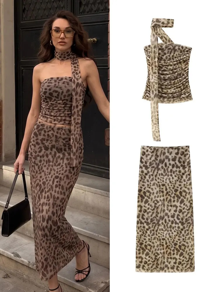 HH Leopard Printed Midi Skirt Sets For Women Fashion Corsets Top Womens Suit 2 Piece Set Outfit Streetwear 260623