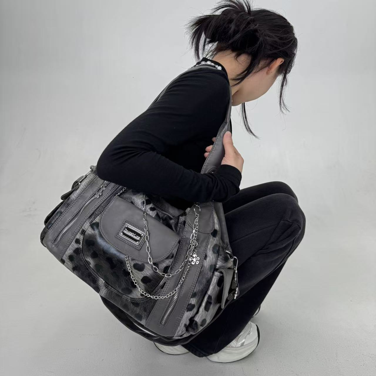 Washed Denim Distressed Tote Large Capacity Casual Shopping Handbag Women Vintage Daily Shoulder Bag