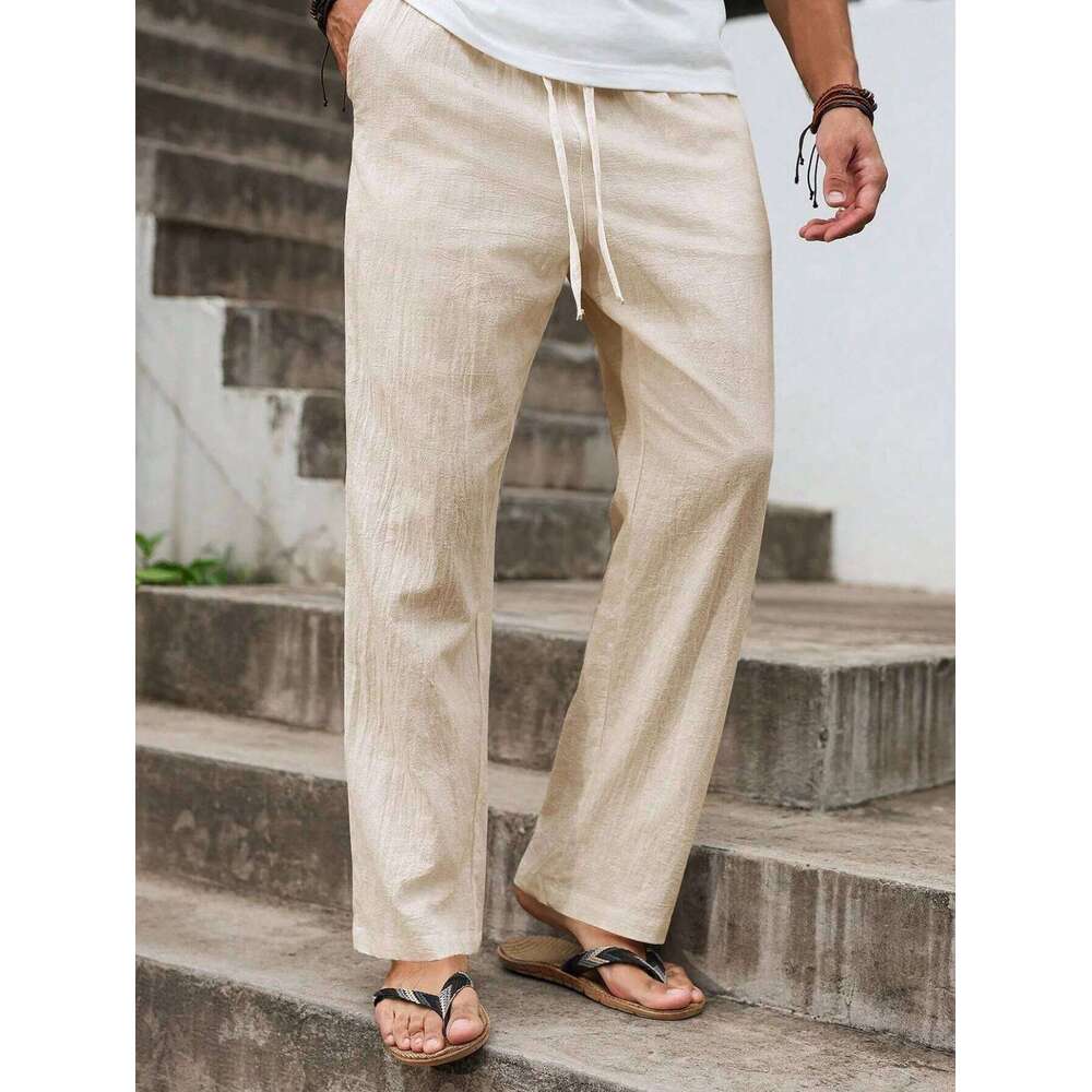 Summer New Linen Straight-Cut Leisure for Men, Breathable Lightweight Beach-Style Cotton-Linen Long Pants W260624
