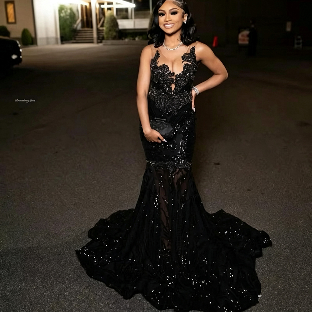 Black Prom Dresses For Women 2026 Long Mermaid Sequined Bead Evening Gowns Gala Gown Customized