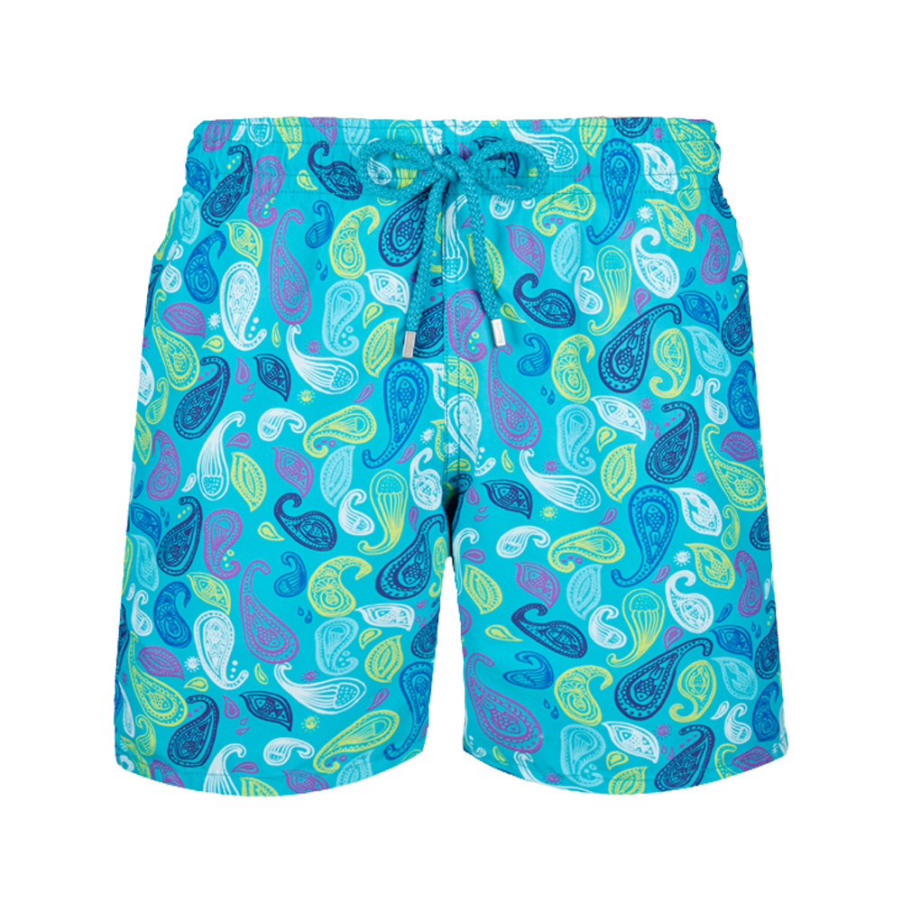 Men's Turquoise Multi-Color Paisley Print Swim Trunks Quick Dry Beach Shorts Elastic Waist Drawstring Boardshorts Summer Swimming Trunks for Va