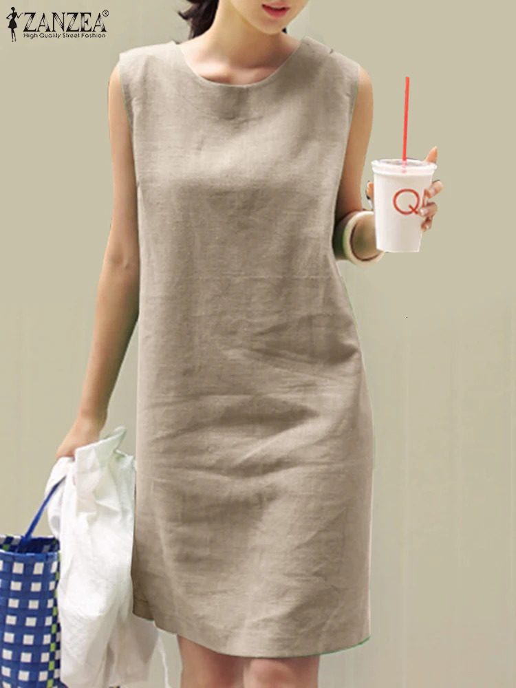 2023 Women Dress Summer ZANZEA Female Sleeveless Loose Mini Office Cotton Party Streetwear Casual Vestidos Sundress 260624