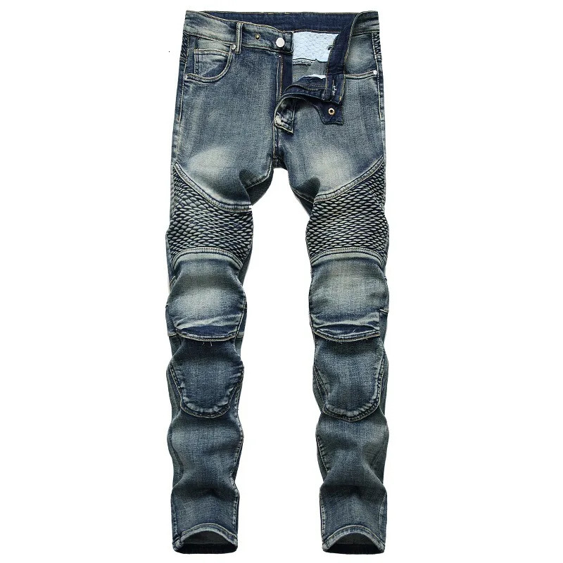 2025 European and American style jeans mens riding knee pads retro motorcycle slimfit trendy 260618