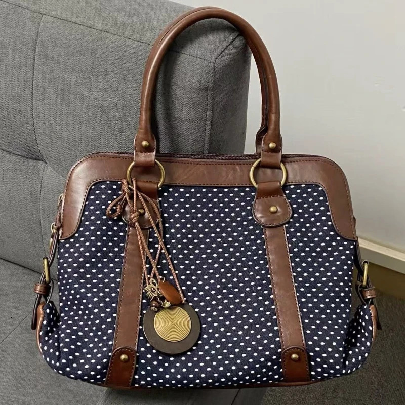 andbag Korean Polka Dot Leater Pawork Large Multi-functional Briefcase Sweet Prey Style andbag Casual Commute Bag 260624 M260805