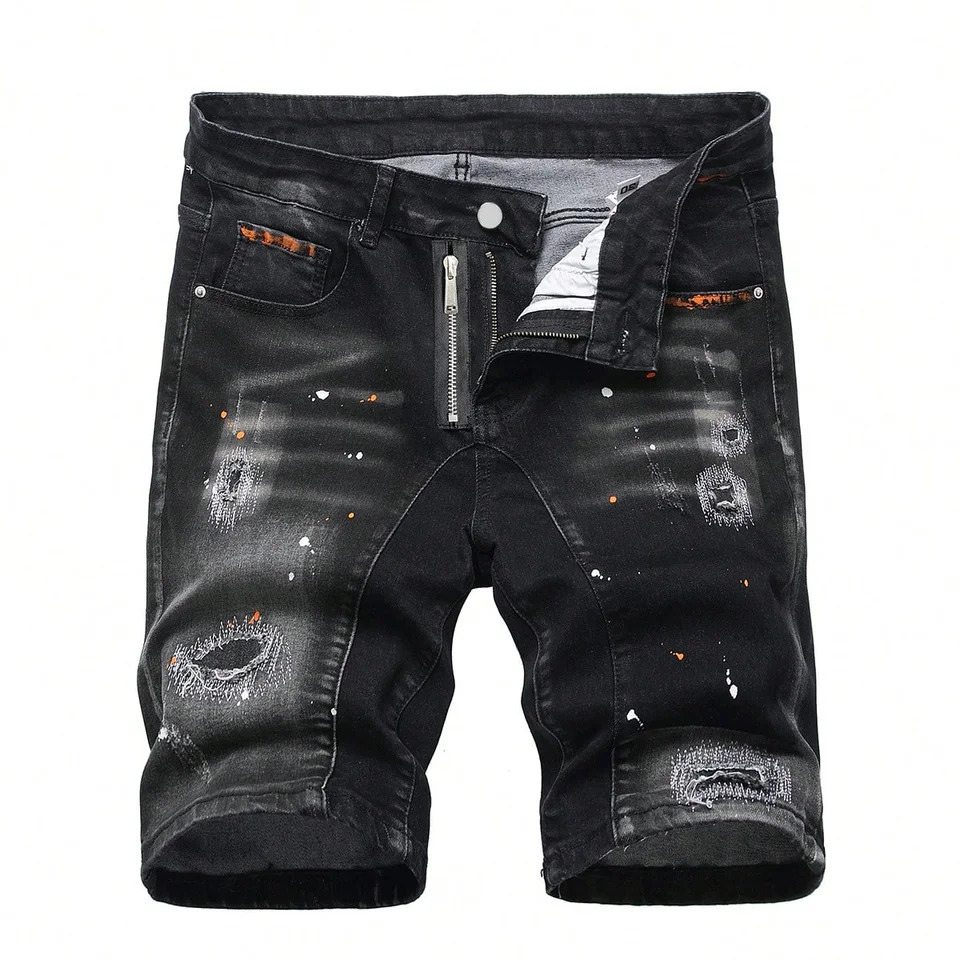Summer Ripped Shorts Jeans Men Denim Shorts Pants Straight Stretch Casual Cool Thin Knee Length Fashion Daily Trousers 260624