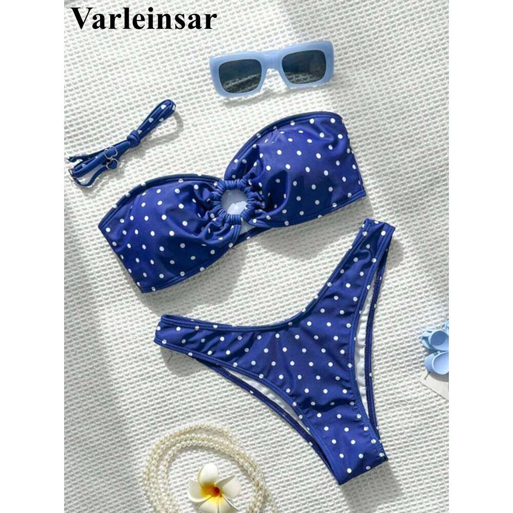 XS - L Polka Dot Bandeau Brazilian Female Swimsuit Women Swimwear Two-pieces Bikini set Bather Bathing Suit Swim V7711 W260624