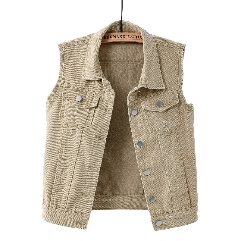 Multicolor Selection Of Denim Ves Womens Short Spring Summer Slim Thin Rough Edge Sleeveless Jacket Vest Top 260624