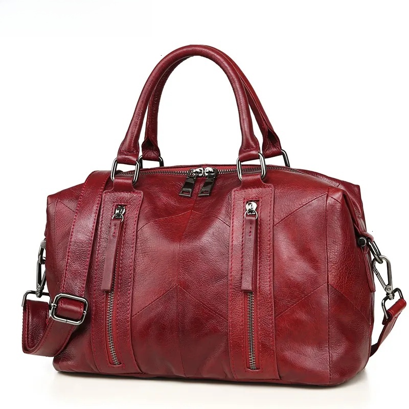 Woman Bags 2026 Genuine Leather Women Handbag Casual Handbags Top Quality Double Zipper Pocket Boston Shoulder Crossbody Bag A198