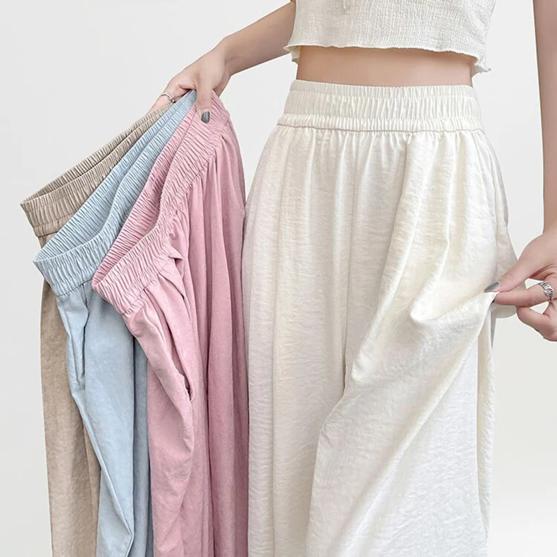Female Classic Korean Solid Long Pants Girls Loose Fit High Waist Women Comfortable Straight Leg Trousers 260623banjia